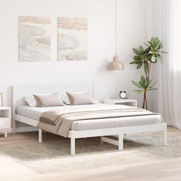 vidaXL Sengestamme Hvit 150 x 200 cm Massivt furutre