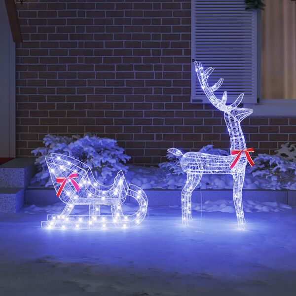 vidaXL Reinsdyr Trekke Slede med 200 LED Bl&aring; 70 x 26 x 129 cm Akryl