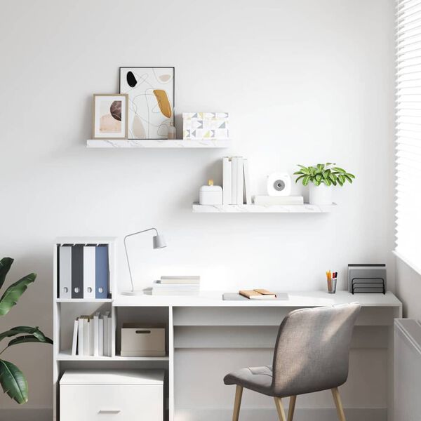 vidaXL Vegghylle 2 pcs Hvit marmor 80 x 23,5 x 4 cm Konstruert tre