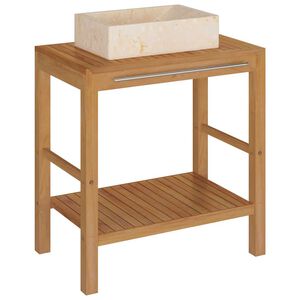 vidaXL Baderomshylle heltre teak med vask marmor kremhvit