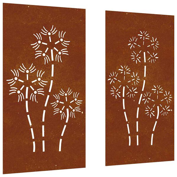 vidaXL Veggdekorasjoner hage 2 stk 105x55 cm cortenst&aring;l blomsterdesign