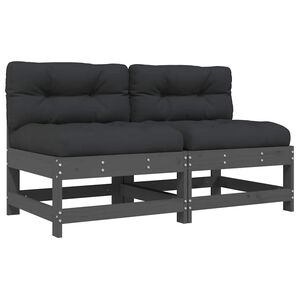 vidaXL Midtsofaer med puter 2 stk gr&aring; heltre furu