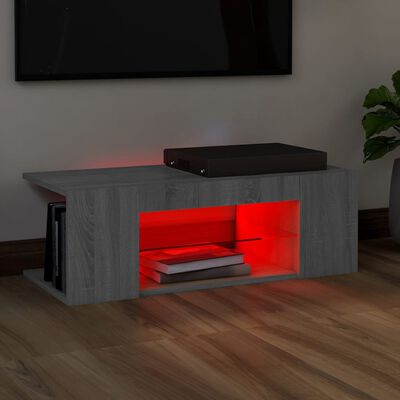 vidaXL TV-benk med LED-lys grå sonoma 90x39x30 cm