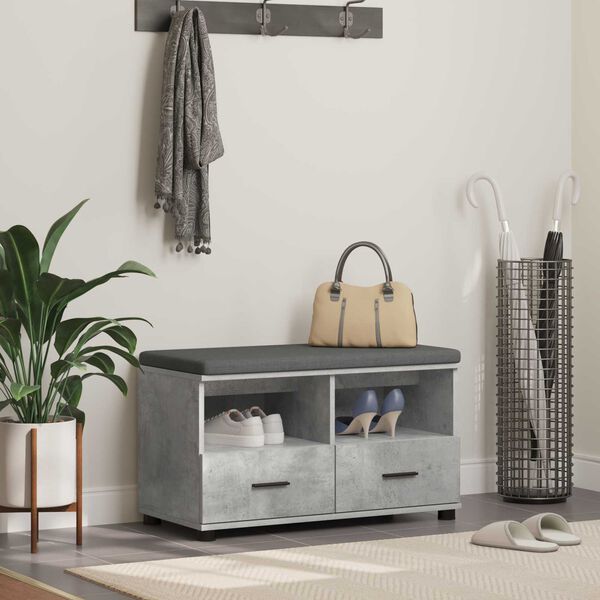 vidaXL Gangbenk Betonggr&aring; 80 x 38 x 46 cm Sponplate og Polstret Stoff