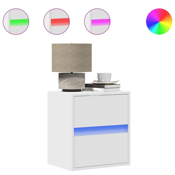 vidaXL Vegghengte nattbord med LED-lys 2 stk hvit