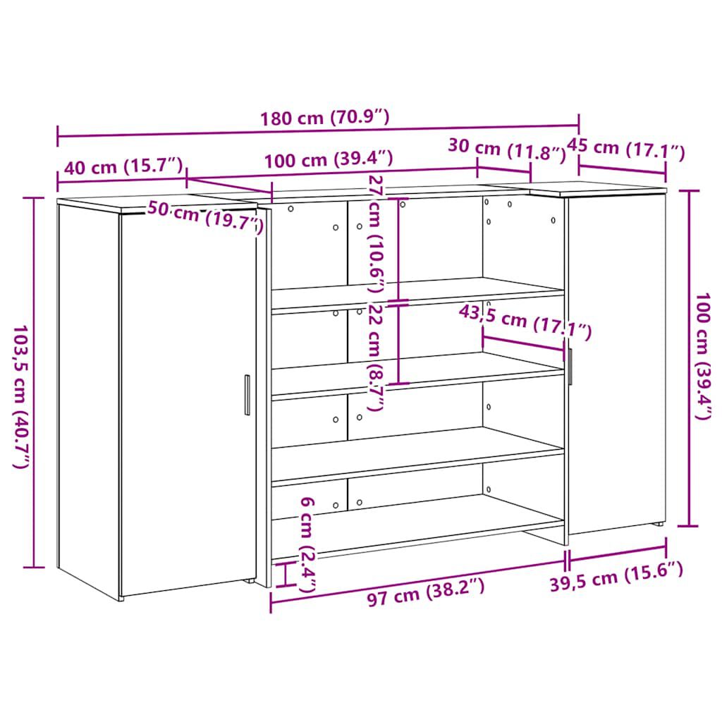 vidaXL Resepsjonspult røkt eik 180x50x103,5 cm konstruert tre