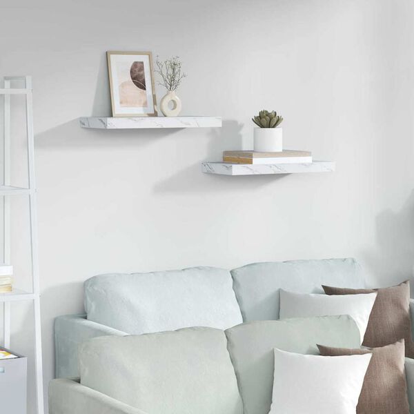 vidaXL Vegghylle 2 pcs Hvit marmor 50 x 23,5 x 4 cm Konstruert tre