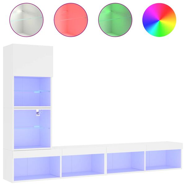 vidaXL Vegghengte TV-enheter med LED 4 deler hvit konstruert tre