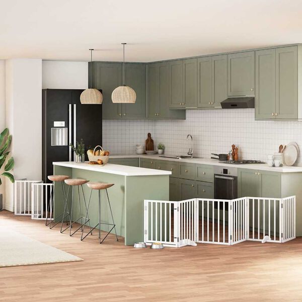 vidaXL Hundeport sammenleggbar 15 paneler hvit 750 cm poppeltre