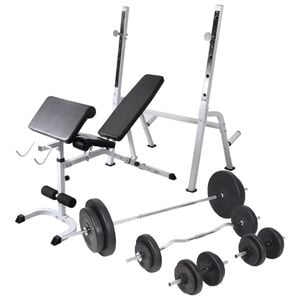 vidaXL Treningsbenk med vektstativ, vektstang og manualsett 90kg
