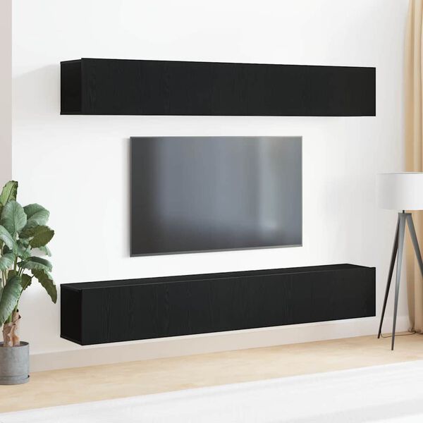 vidaXL TV-benksett 4 pcs Svart Eik 100 x 30 x 30 cm Konstruert tre