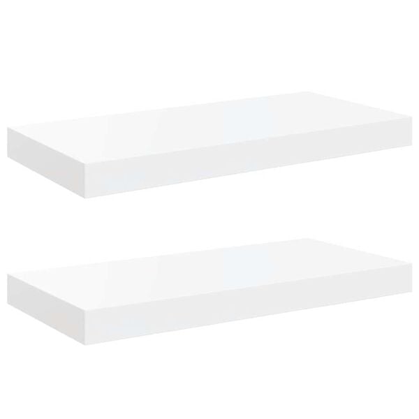 vidaXL Flytende vegghyller 2 stk h&oslash;yglans hvit 50x23x3,8 cm MDF