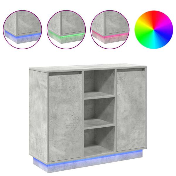 vidaXL LED sideboard med dør Betonggrå 90 x 32 x 75 cm Konstruert tre