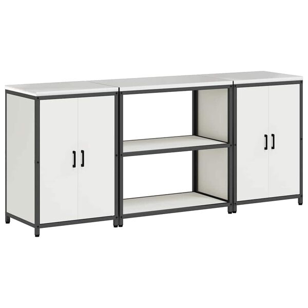 vidaXL Kjøkkenoppbevaringssett med hylle med lagring 3 pcs Hvit Stål