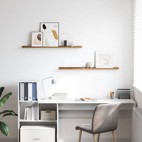 vidaXL Vegghylle med hylle 2 pcs Brun 100 x 9 x 3 cm Konstruert tre