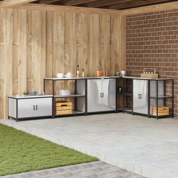 vidaXL Kj&oslash;kkenoppbevaring med hylle s&oslash;lv 60 x 50 x 92 cm St&aring;l