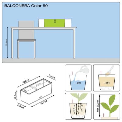 LECHUZA Plantekasse Balconera Color 50 ALL-IN-ONE skifer 15673
