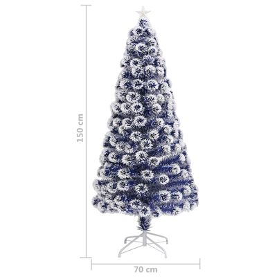 vidaXL Forhåndsbelyst kunstig juletre hvit og blå 150 cm fiberoptikk