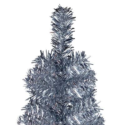 vidaXL Slankt juletre med LED og kulesett sølv 240 cm