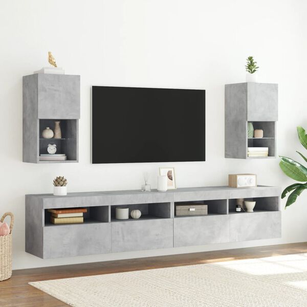 vidaXL TV-benker med LED-lys 2 stk betonggrå 30,5x30x60 cm