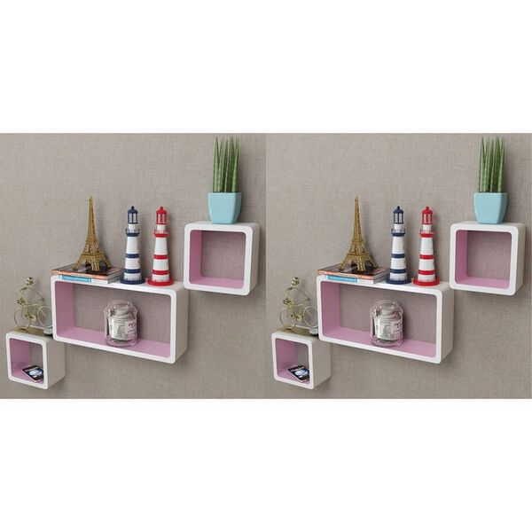 vidaXL Vegghyller 6 stk hvit og rosa