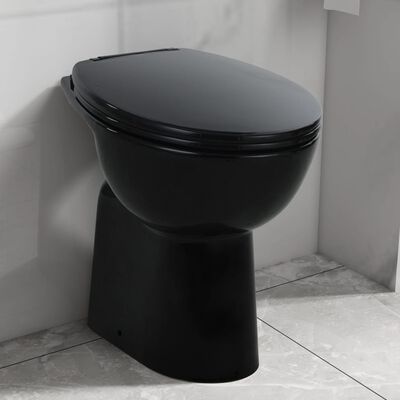 vidaXL Høyt kantfritt toalett myk lukkemekanisme 7 cm keramisk svart