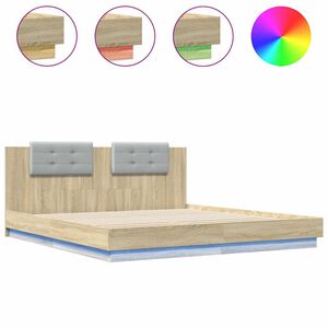 vidaXL Sengeramme med hodegavl og LED-lys sonoma eik 200x200 cm