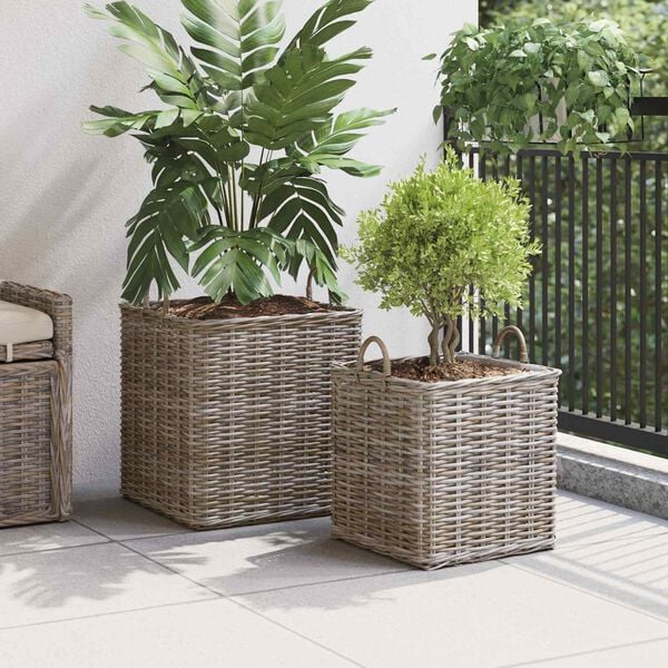vidaXL Planter Kurv med lagring 2 pcs Gr&aring; Lacak Rattan