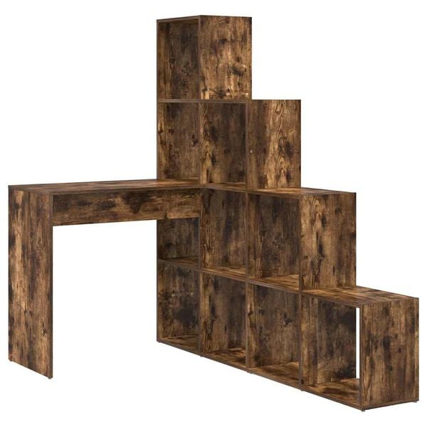 vidaXL Hj&oslash;rneskrivebord med hylle R&oslash;kt eik 101,5 x 149,5 x 149,5 cm