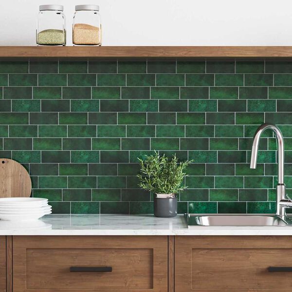 vidaXL Subway-flis 10 pcs Mørkegrønn 29.4 x 21.4 cm Polyuretan og PET