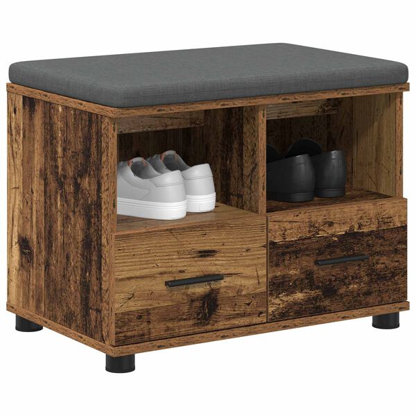 vidaXL Gangbenk med pute med skuff Gammelt tre 60 x 38 x 46 cm