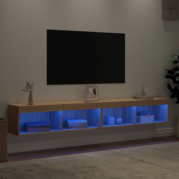 vidaXL TV-benker med LED-lys 2 stk sonoma eik 100x30x30 cm