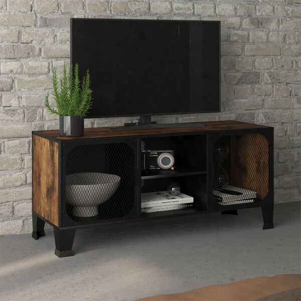 vidaXL TV-benk rustikk brun 105x36x47cm metall og MDF