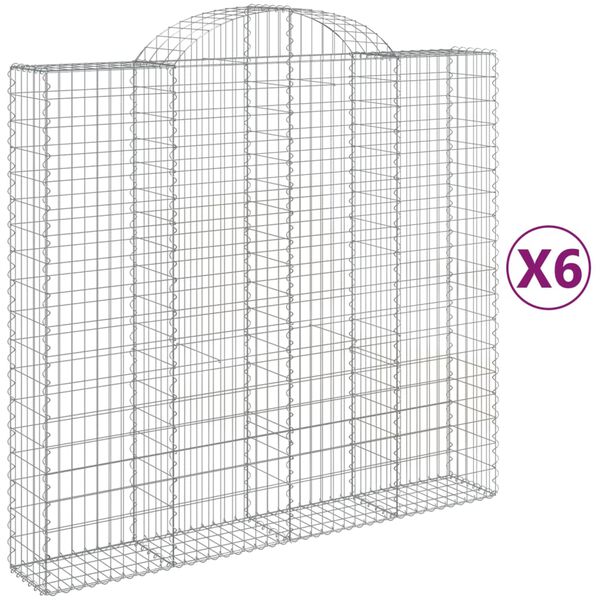 vidaXL Gabionkurver buede 6 stk 200x50x180/200 cm galvanisert jern