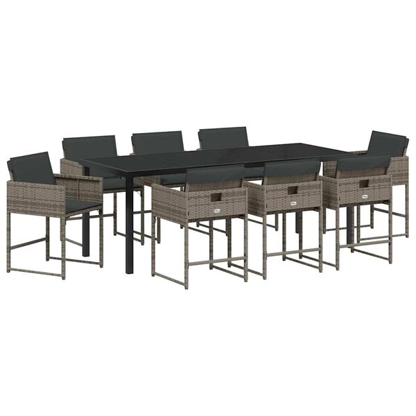 vidaXL Hage Spisegruppe 9 pcs Gr&aring; polyrotting