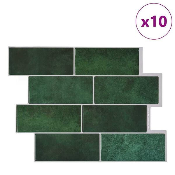 vidaXL Subway-flis 10 pcs Mørkegrønn 29.4 x 21.4 cm Polyuretan og PET