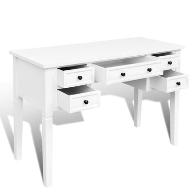 vidaXL Skrivebord med 5 skuffer hvit