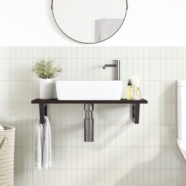 vidaXL Servanthylle veggmontert st&aring;l og heltre eik