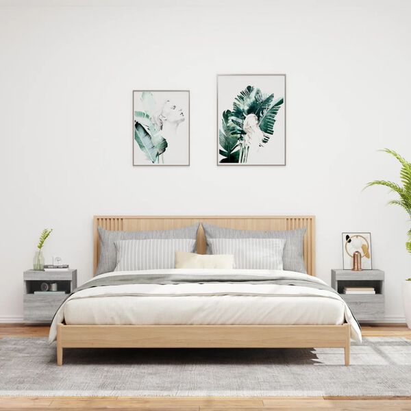 vidaXL Vegghengte TV-benker med LED-lys 2 stk gr&aring; sonoma 40x30x40 cm