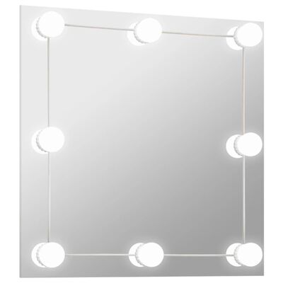 vidaXL Veggspeil med LED-lys firkantet glass