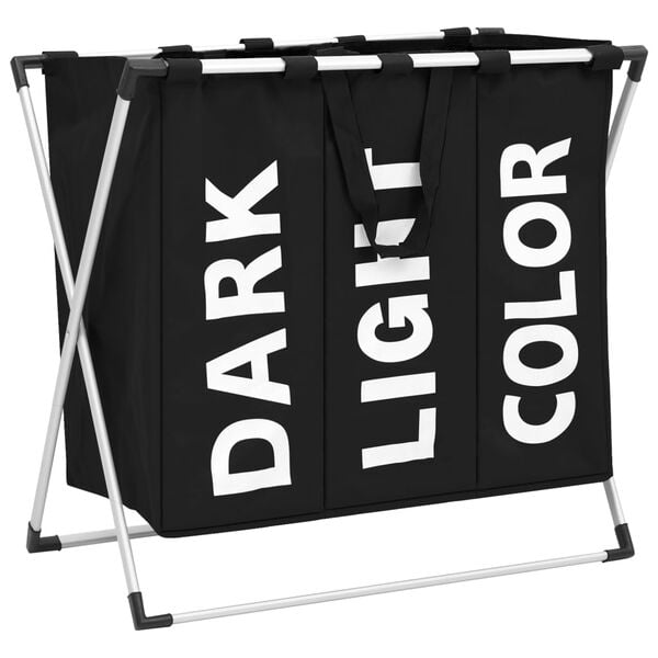 vidaXL Skittentøyskurv i 3 seksjoner svart