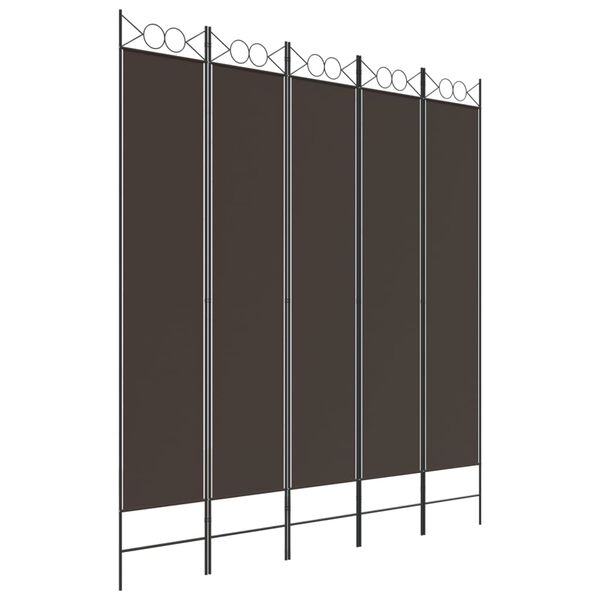 vidaXL Romdeler med 5 paneler brun 200x220 cm stoff