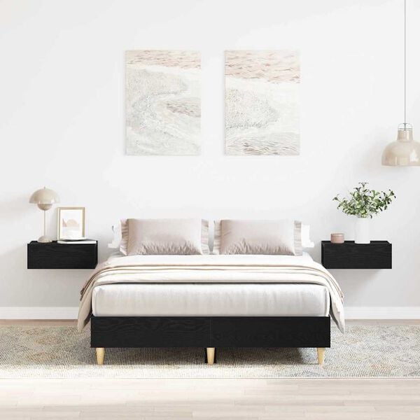 vidaXL Sengestamme Svart Eik 193 x 143 x 25 cm Konstruert tre