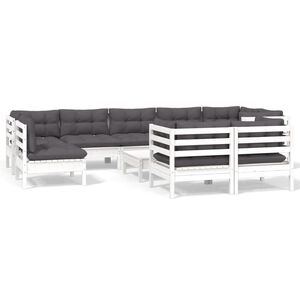 vidaXL Hagesofagruppe med puter 10 deler hvit heltre furu