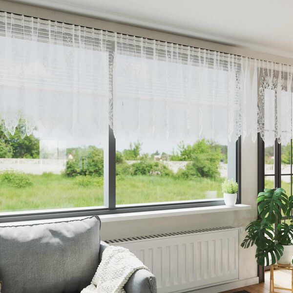 vidaXL Blondegardin med gardiner Blomster Hvit 100 x 600 cm Polyester