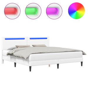 vidaXL Sengestamme med LED-lysstrimler Hvit 180 x 200 cm Kunstl&aelig;r