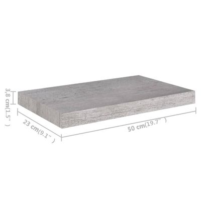 vidaXL Flytende vegghyller 2 stk betonggrå 50x23x3,8 cm MDF