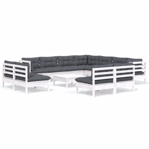 vidaXL Hagesofagruppe med puter 12 deler heltre furu