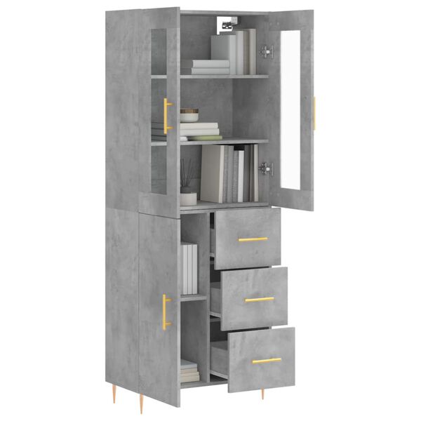 vidaXL Highboard betonggr&aring; 69,5x34x180 cm konstruert tre