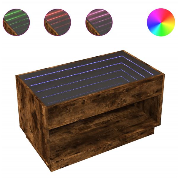 vidaXL Salongbord med Infinity LED røkt eik 90x50x50 cm